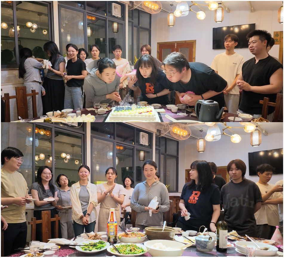 ANDLab faculty and students at a welcome dinner and birthday celebration